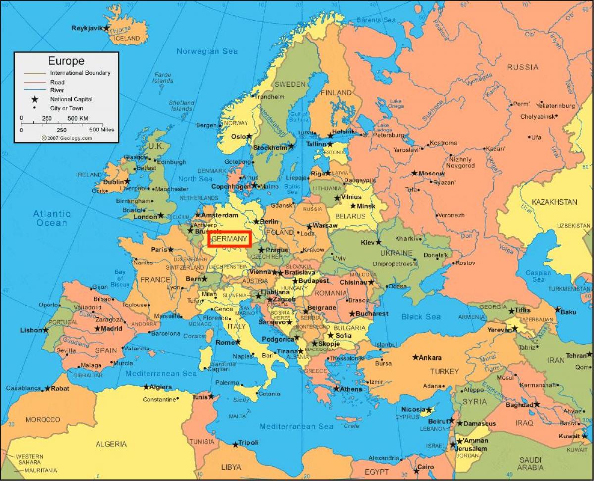 Германия на карте Европы - карта Германии и Европы (Западная Европа - Европа )
