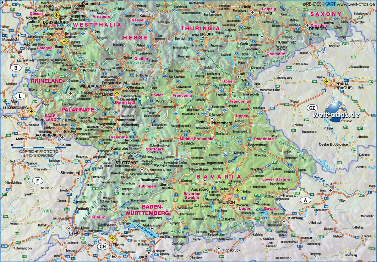 карта юга Германии