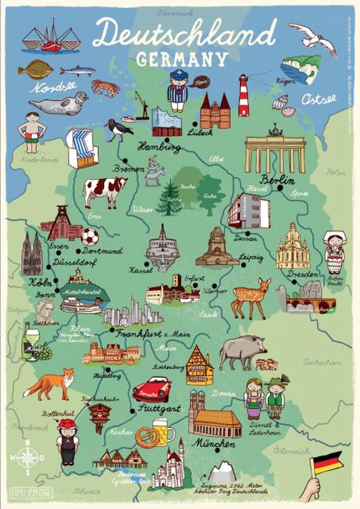 Туристическая карта Германии с достопримечательностями