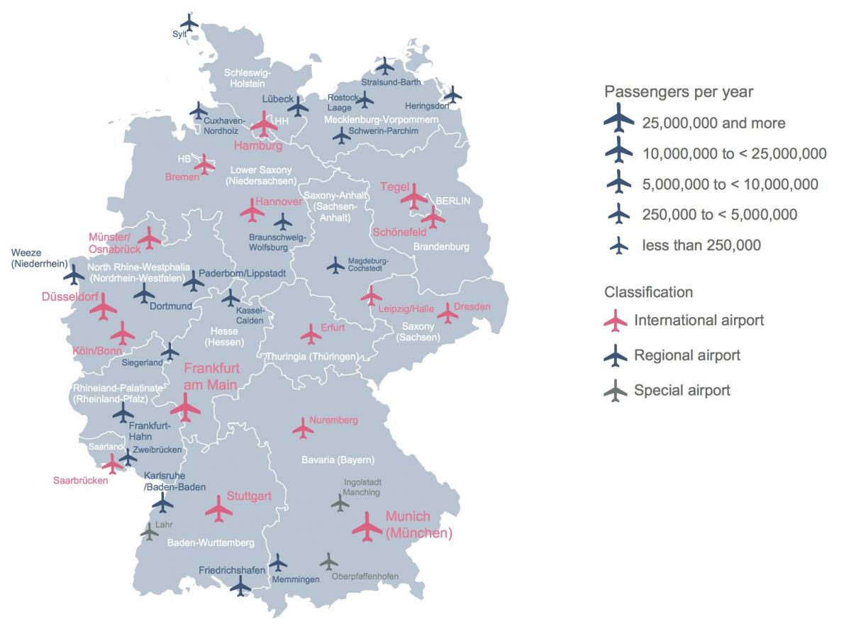 карта Германии показывает аэропортов
